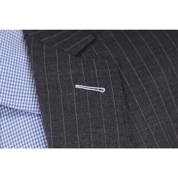 Sebastien Grey Clothiers Bespoke Gray Pinstripe 2-Btn Wool Blazer Jacket 46R